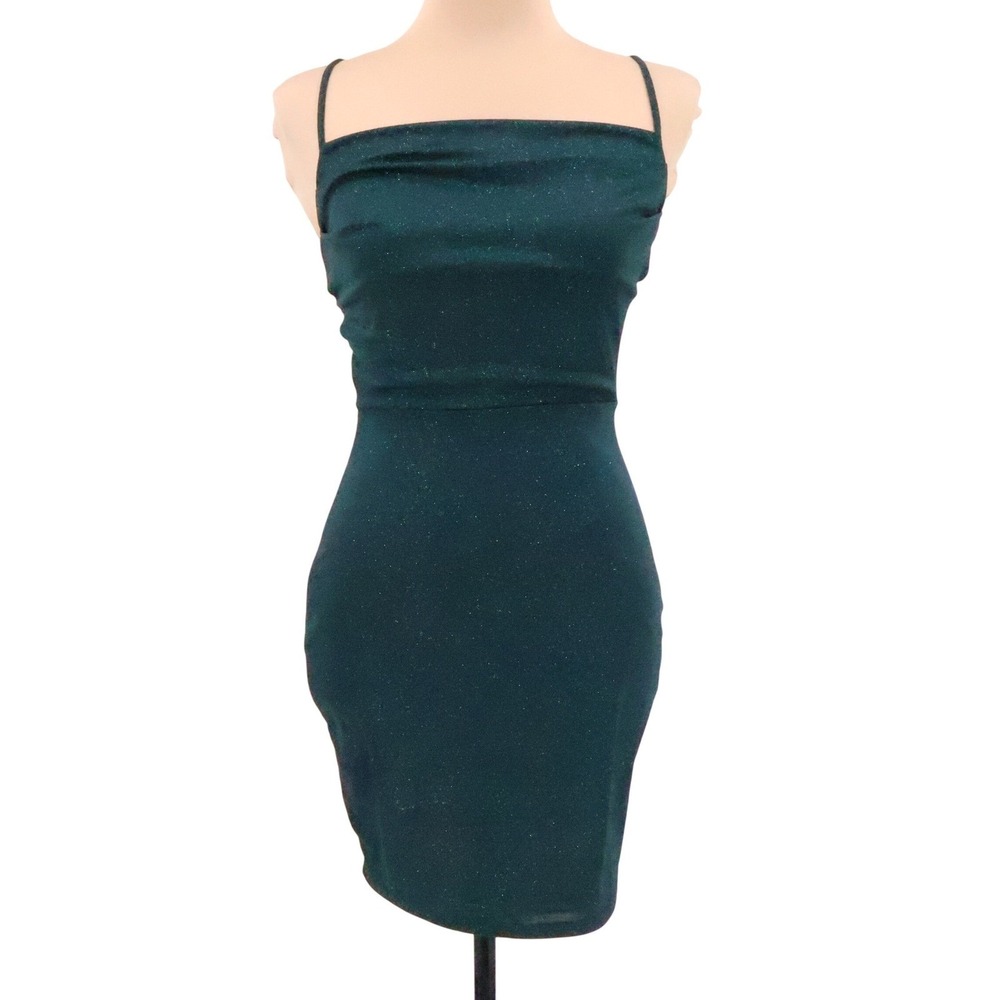 Windsor Time To Shimmer Glitter Strappy Back Mini Dress Size M Green‎ Club Party